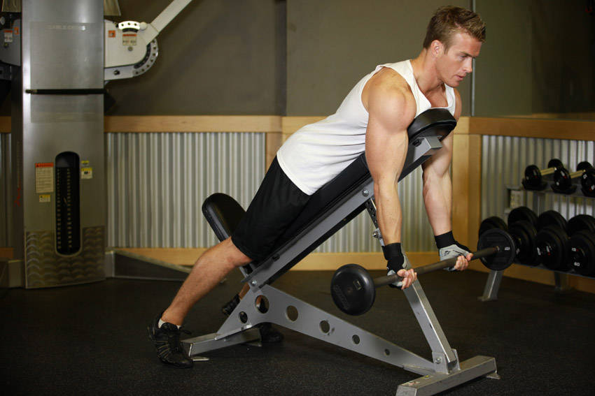 Curls Lying Against An Incline (Barbell)