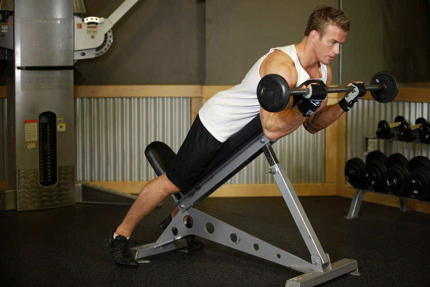 Curls Lying Against An Incline (Barbell)