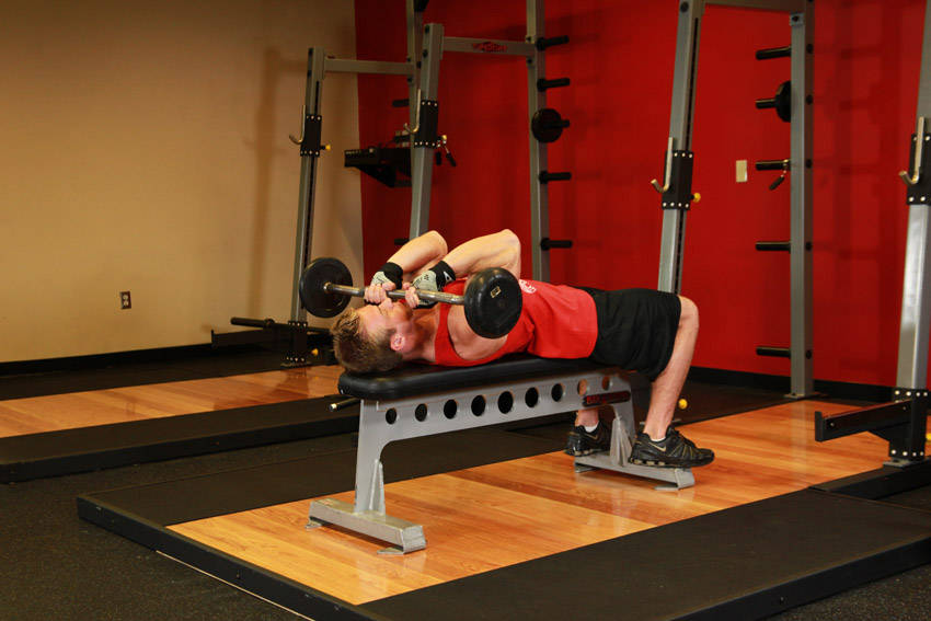 Lying Close-Grip Barbell Triceps Press To Chin